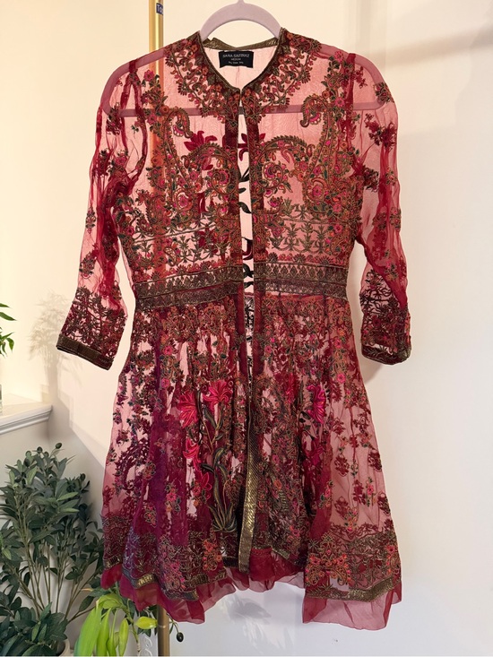 Anna Sui Dresses & Skirts - Sana safinaz Burgundy and Pink Embroidered Mini Dress beautiful and elegant